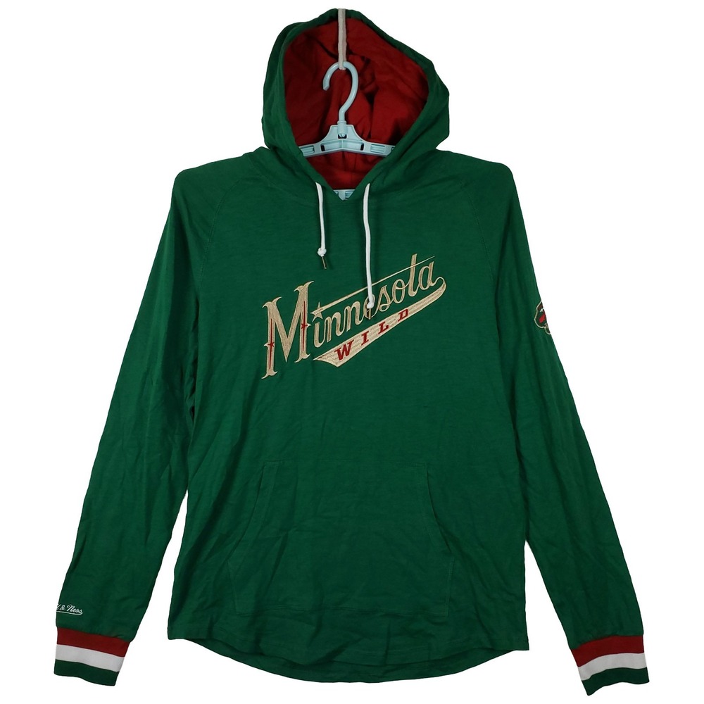 Minnesota Wild Mitchell & Ness‎ NHL Large Hooded Longsleeve Cut Fabric Logo NWT
